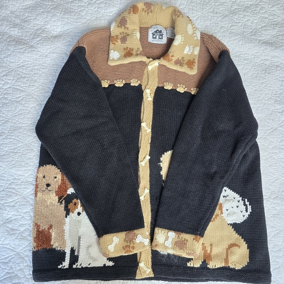 Storybook Knits Dog Motif Heavyweight Knit Cardigan Sweater Bone Buttons 1X - Picture 4 of 16